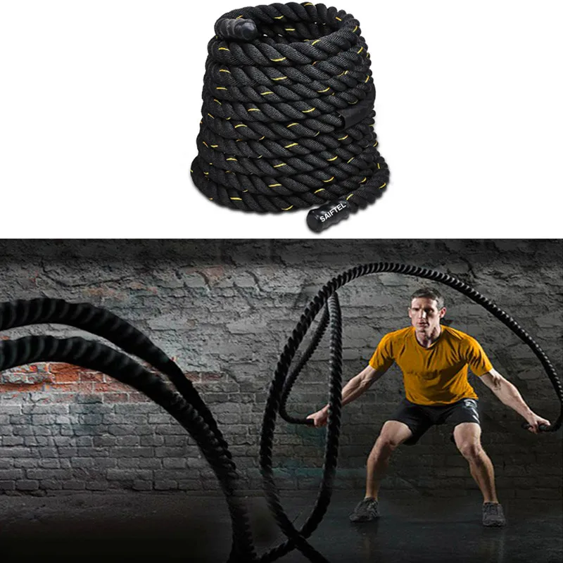 Battle Rope Heavy - เชือกออกกำลังกายแบบมีความโค้งงอ 9 เมตร สำหรับฝึกความแข็งแรง ออกกำลังกายที่บ้าน กระโดดเชือก